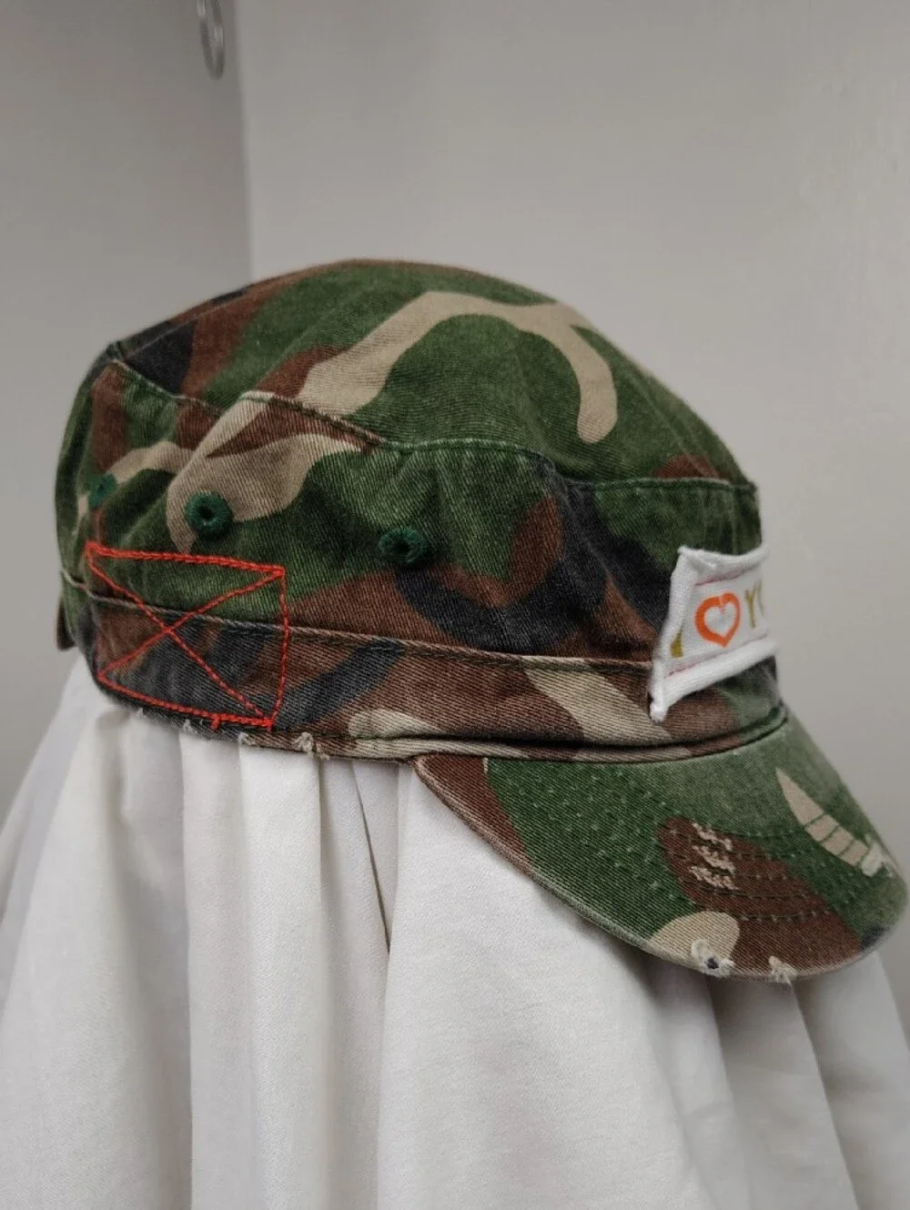I Heart Yoga Camo Cap - Green Camouflage Unisex Military Cadet Cap Distressed